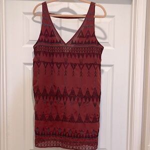 Free People Embroidered and Beaded Rust Tank Mini Dress Size M